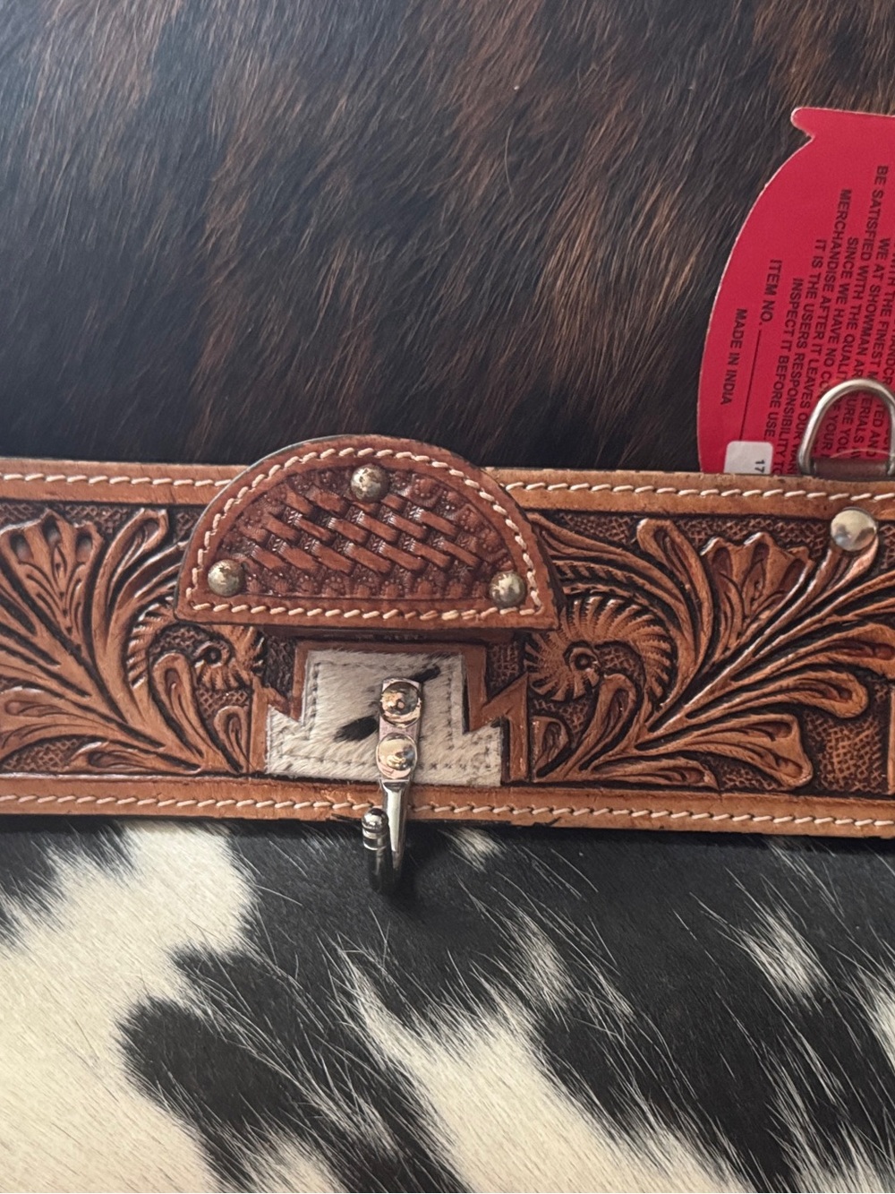 Hand-Tooled Leather with cowhide Bridle or clothing hanger
